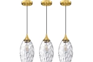 RAINLIGHTING 3 Pack 1 Light Hanging Indoor Kitchen Island Pendant Ceiling Light Fixtures 5.3" Hammer Clear Glass Dome Shade,Brushed Bronze Finish Modern Farmhouse Dinning Over Sink