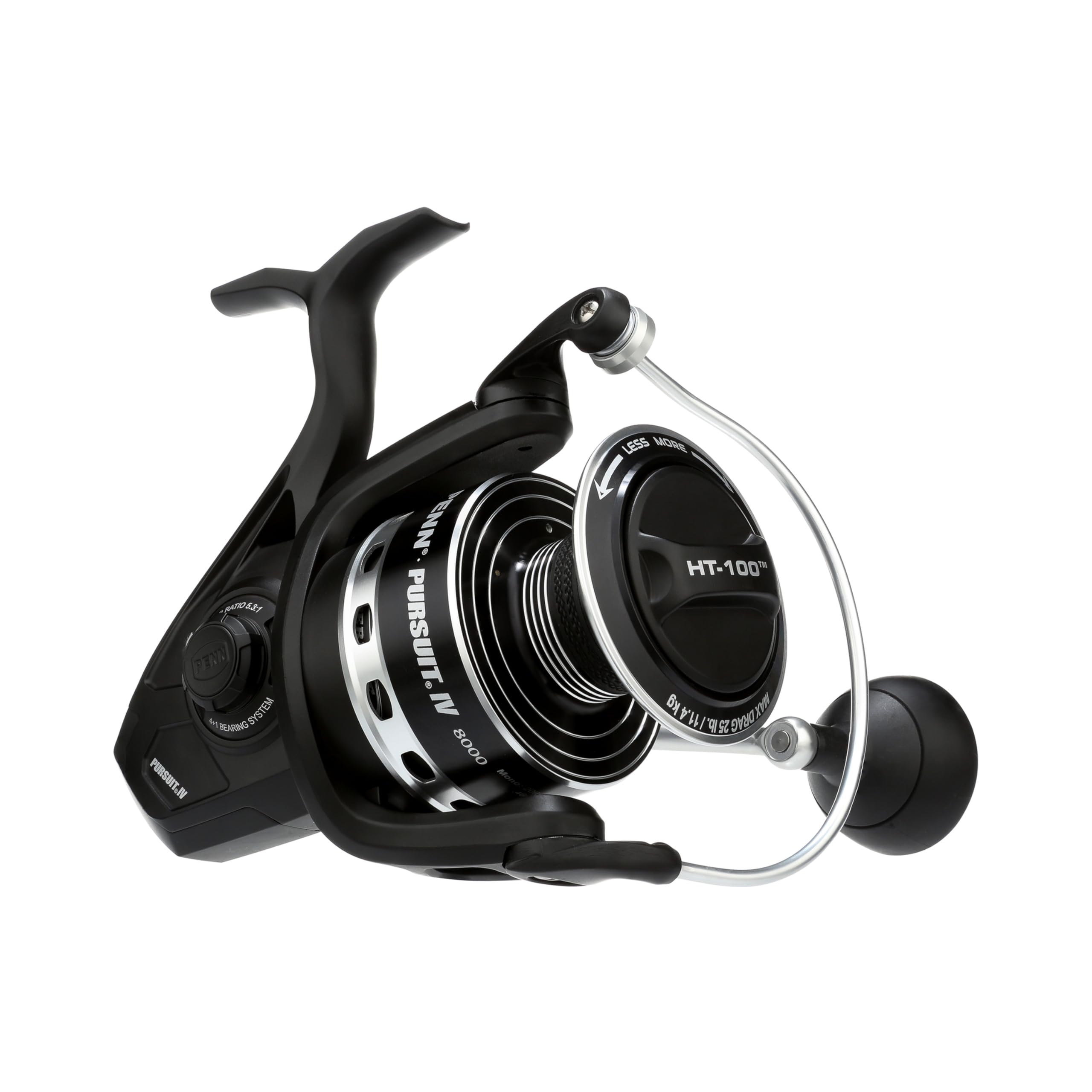 Photo 1 of PENN Pursuit IV Nearshore/Offshore Spinning Fishing Reel, Size 8000, HT-100 Front Drag, Max of 25lb, 5 Sealed Stainless Steel Ball Bearing System, Built with Carbon Fiber Drag Washers,Black/Silver