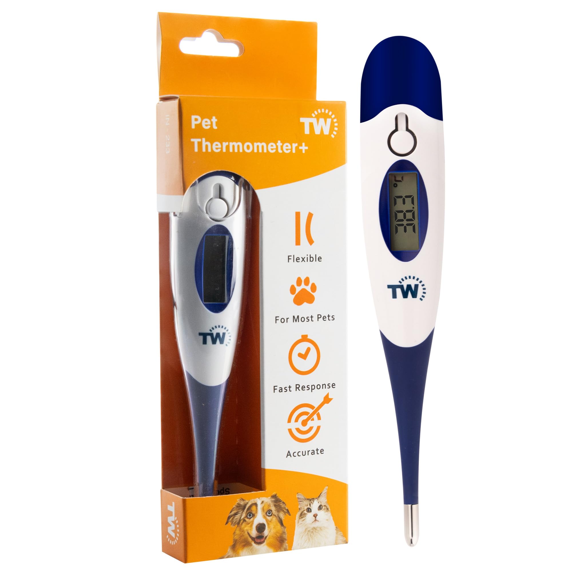 Digital Pet Thermometer for Animal Owners of Dogs Cats Horses Vets Flexible Temperature Probe Includes Veterinary Hobdays Chart