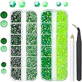 qiipii Green Resin Rhinestones for Crafting 3mm 4mm 5mm Flatback Fresh Green Emerald Green Jelly Stones Non-Hotfix Gems Diamonds Crystals Charms for Nails Eyes Face Makeup Tumblers Bottles DIY Crafts