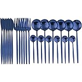 JANKNG 24-Piece Flatware Set, 18/0 Stainless Steel Knife Fork Spoon Teaspoon Silverware Set, Service for 6, MIrror Blue