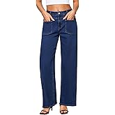 GRAPENT Wide Leg Jeans for Women Trendy High Waisted Loose Straight Leg Stretchy Retro Denim Pants with Pouch Pockets