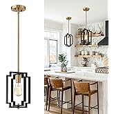 Emliviar Industrial Pendant Light, 1-Light Kitchen Hanging Light Fixture Adjustable, Black and Gold Finish, JE1981M1L BK+G