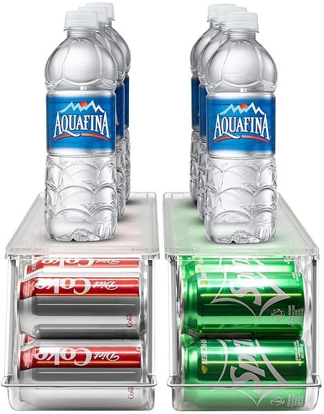 SORBUS SODA CAN ORGANIZER FOR REFRIGERATOR – STACKABLE CAN DISPENSER WITH LID FOR FRIDGE, PANTRY, OR FREEZER – HOLDS 12 CANS EACH, BPA-FREE CLEAR DRINK ORGANIZER (4-PACK)