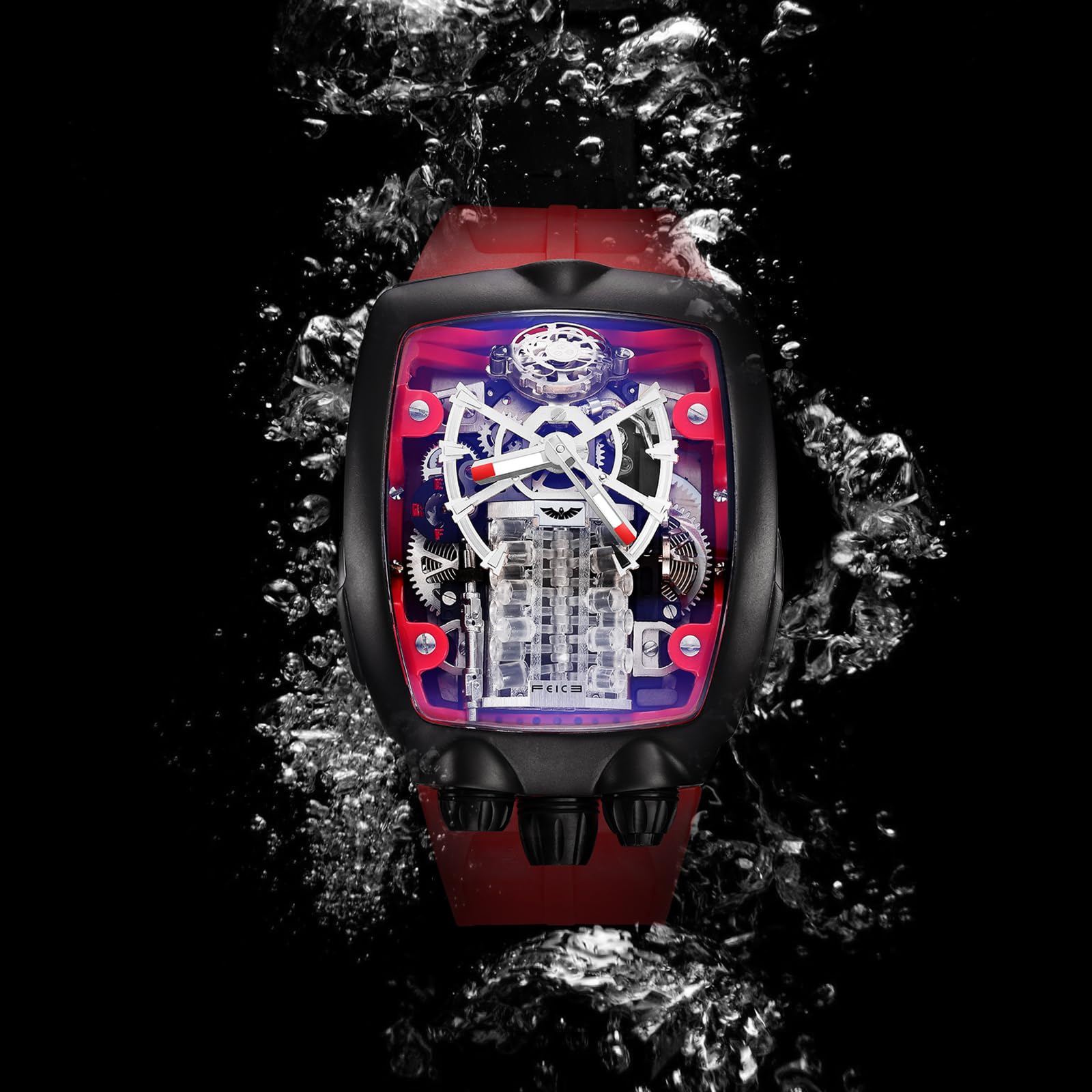FEICE Watches for Men Automatic Skeleton Watch Waterproof Mineral Glass Japanese Movement Supercar Wristwatch Anti Shock Business Tourbillon FM666