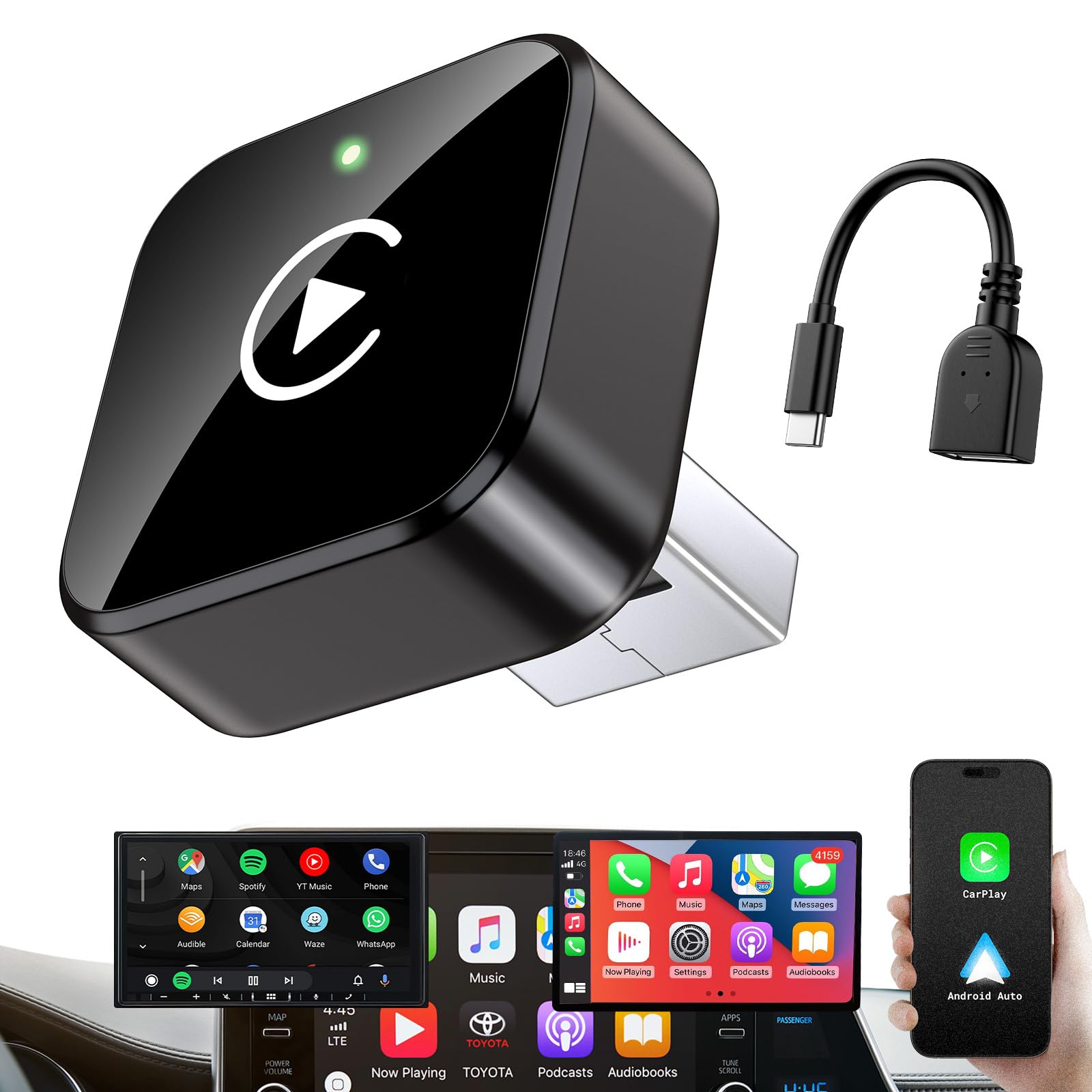 Photo 1 of iGENJUN Wireless CarPlay Adapter 2026 Upgrade Mini Design, USB/USB-C Plug & Play Converts CarPlay to Wireless - Easy Use Fast Stable Connection Car Play for iPhone & Android
