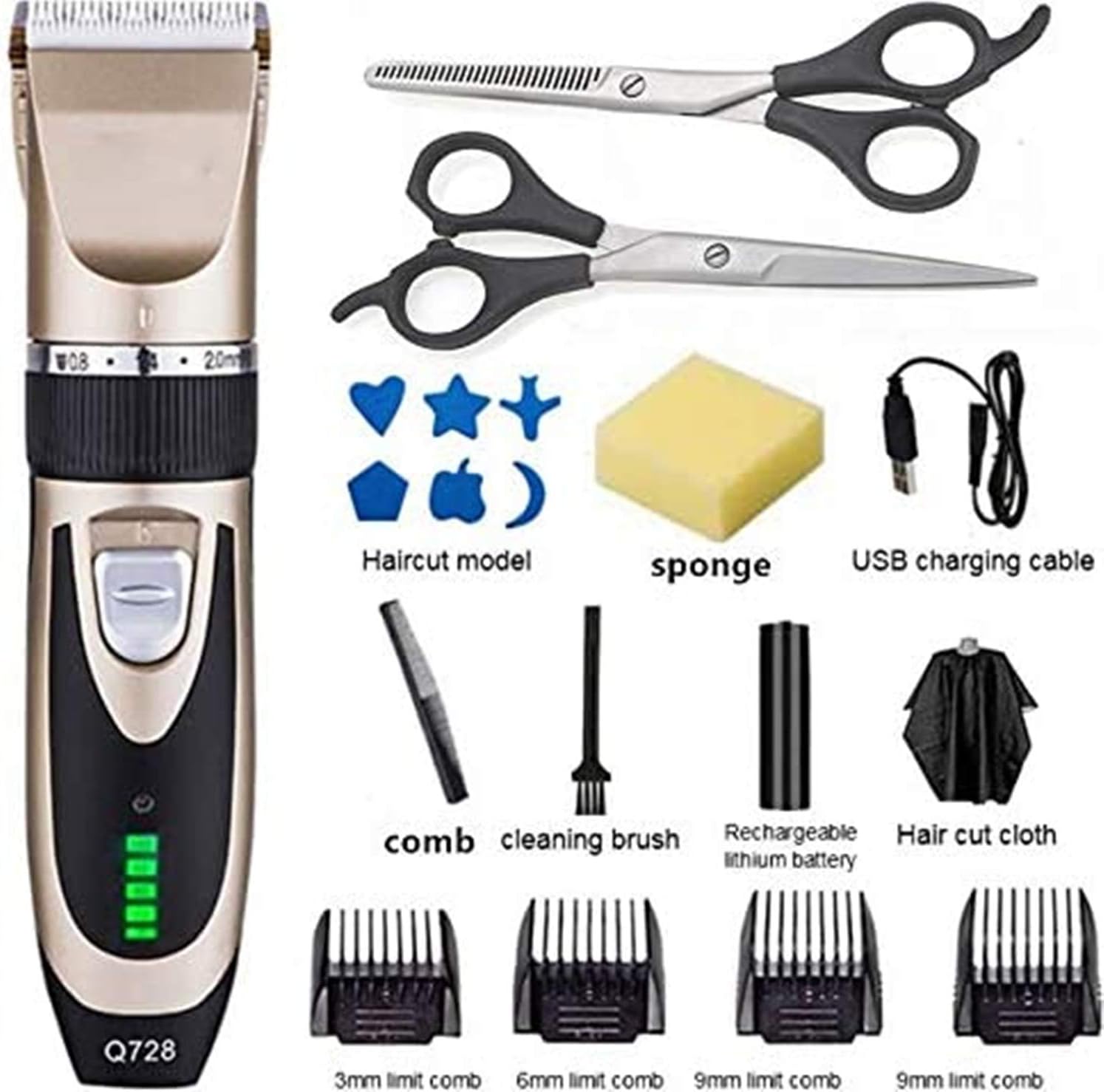 LESOLEIL Professional Cordless Electric Hair Clipper Trimmer Cutter Shaver Haircut Machine Rechargeable LED Screen Head Shaver for Kids and Adult Gold