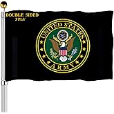 US Army Crest Emblem Flags 3x5 Outdoor Double Sided- Army Green Crest Military Flag 3 Ply Heavy Duty with 2 Brass Grommets for Outside Oudoor