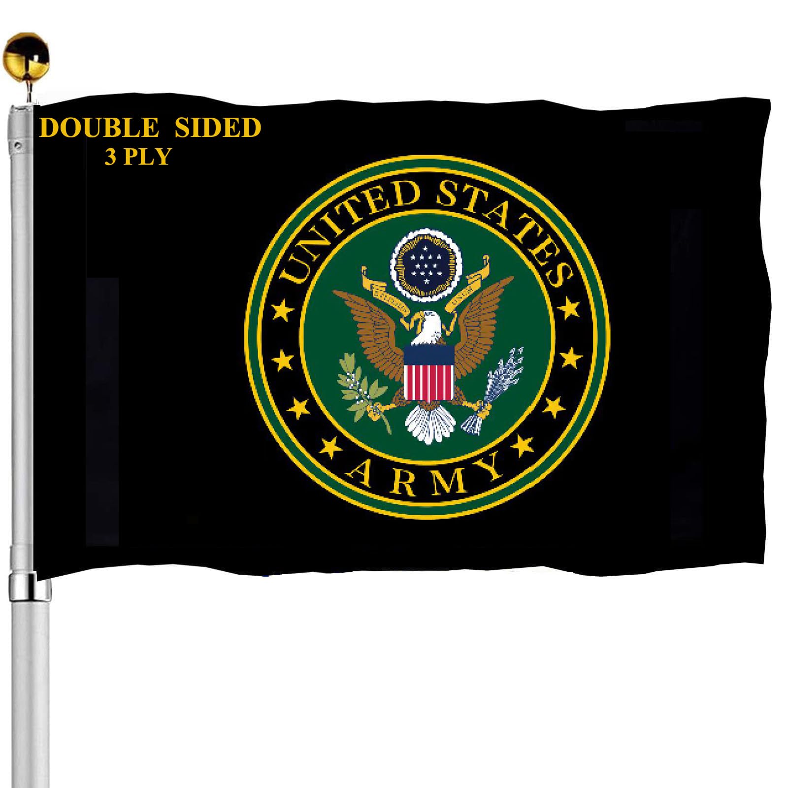 Photo 1 of US Army Crest Emblem Flags 3x5 Outdoor Double Sided- Army Green Crest Military Flag 3 Ply Heavy Duty with 2 Brass Grommets for Outside Oudoor