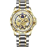 GLENAW Automatic Watches for Men, Rhinestone Ring Blue Round Frame Men's Waterproof Watch Stainless Steel Strap Skeleton Mechanical Watch