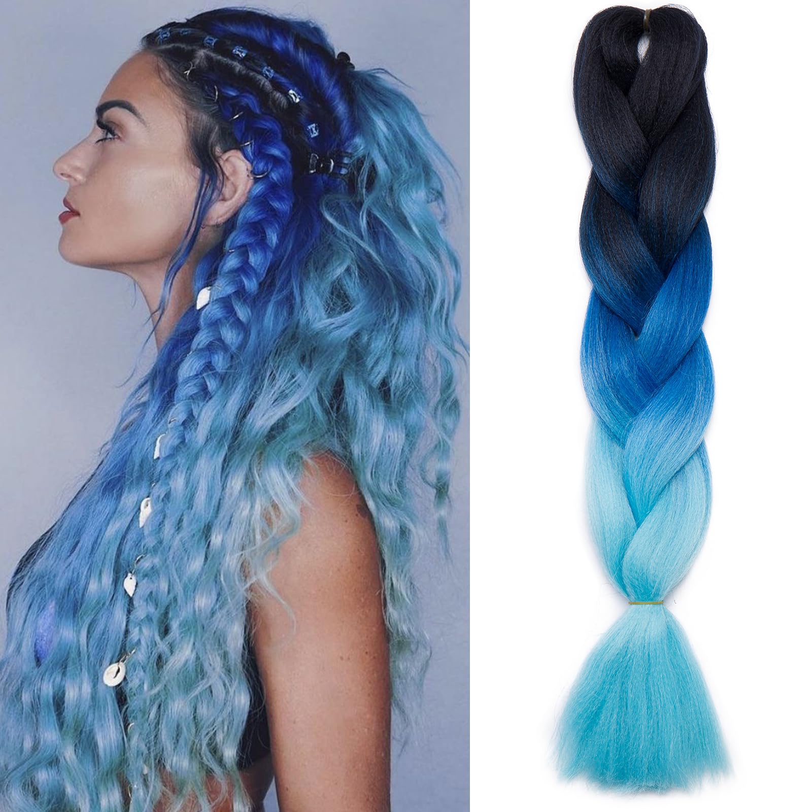 Jumbo Braids Hair 24inch Afro Blue Braiding Hair Extensions Ombre Synthetic Heat Resistant โ image 1