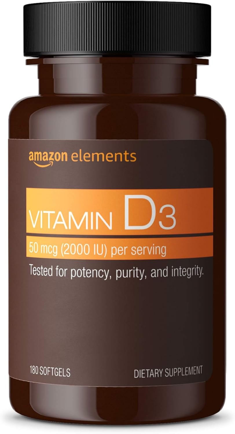  Elements Vitamin D3, 5000 IU, 180 Softgels, 6 month supply (Packaging may vary), Supports Strong Bones and Immune Health: Health & Personal Care