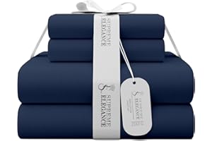 COLOR SENSE SUPREME ELEGANCE King Dark Blue 100% Cotton Sheet Set, Lightweight & Breathable, 4Pc Cool & Crisp Percale Bedding Set with Deep Pocket (1 Flat Sheet, 1 Fitted Sheet, 2 Pillowcases)