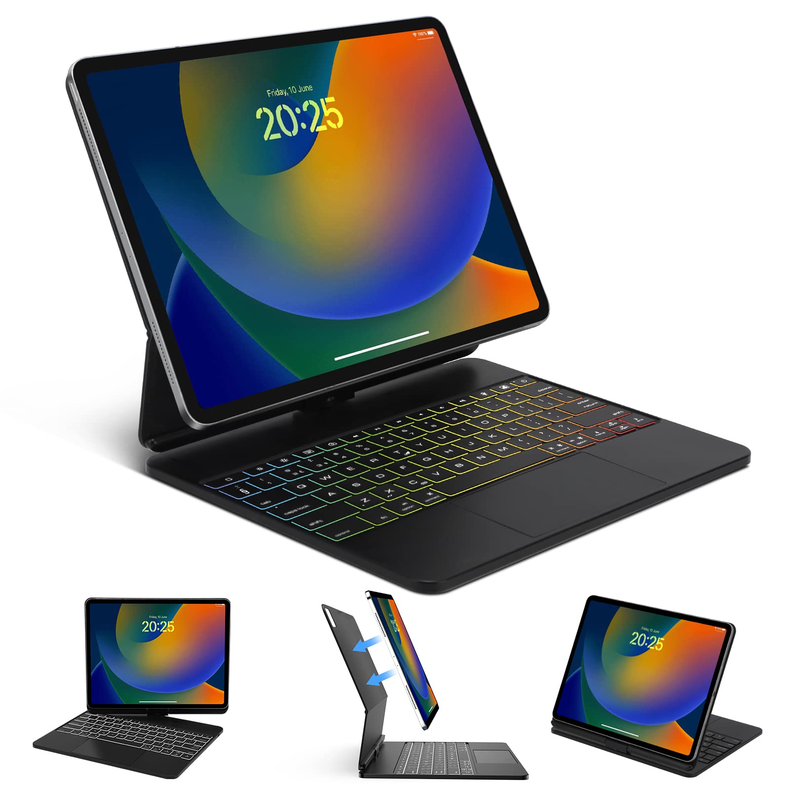 IVEOPPE Magnetic Trackpad Keyboard Case for iPad Air 13 Inch M2 2024, Multi-Touch Backlit Magic Keyboard for iPad Pro 12.9''(6th/5th/4th/3rd), Rugged Folio Cover-360° Swivel Rotating- British English