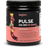 LEGION Pulse Pre Workout Supplement - All Natural Nitric Oxide Preworkout Drink to Boost Energy, Creatine Free, Naturally Sweetened, Beta Alanine, Citrulline, Alpha GPC (Caffeine Free Fruit Punch)