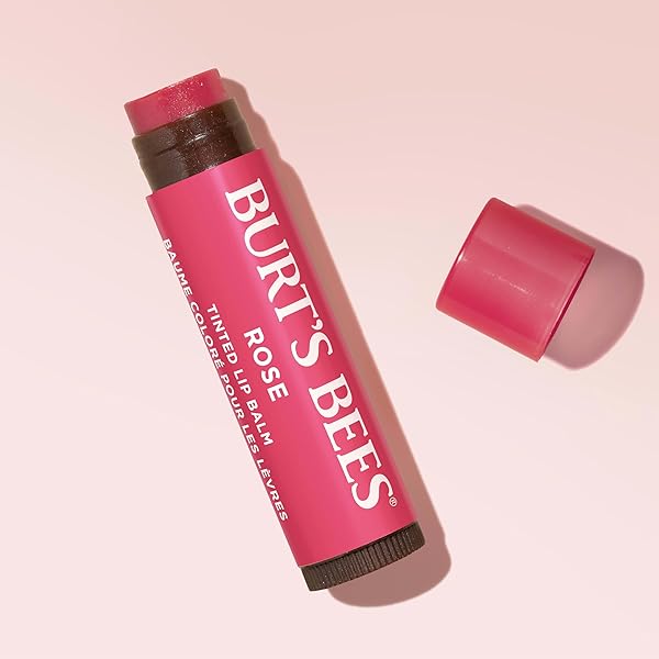 BURT’S BEES LIP TINT BALM, LONG LASTING 2 IN 1 DUO TINTED BALM FORMULA, COLOR INFUSED WITH HYDRATING SHEA BUTTER FOR A NATURAL LOOKING BUILDABLE FINISH, ROSE, 1 TUBE