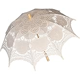 Solnique Vintage Lace Parasol Umbrella 32 Inch – Bridal Wedding Decoration Umbrella for Photoshoot, Tea Party, Victorian Style Sunshade for Women and Adults