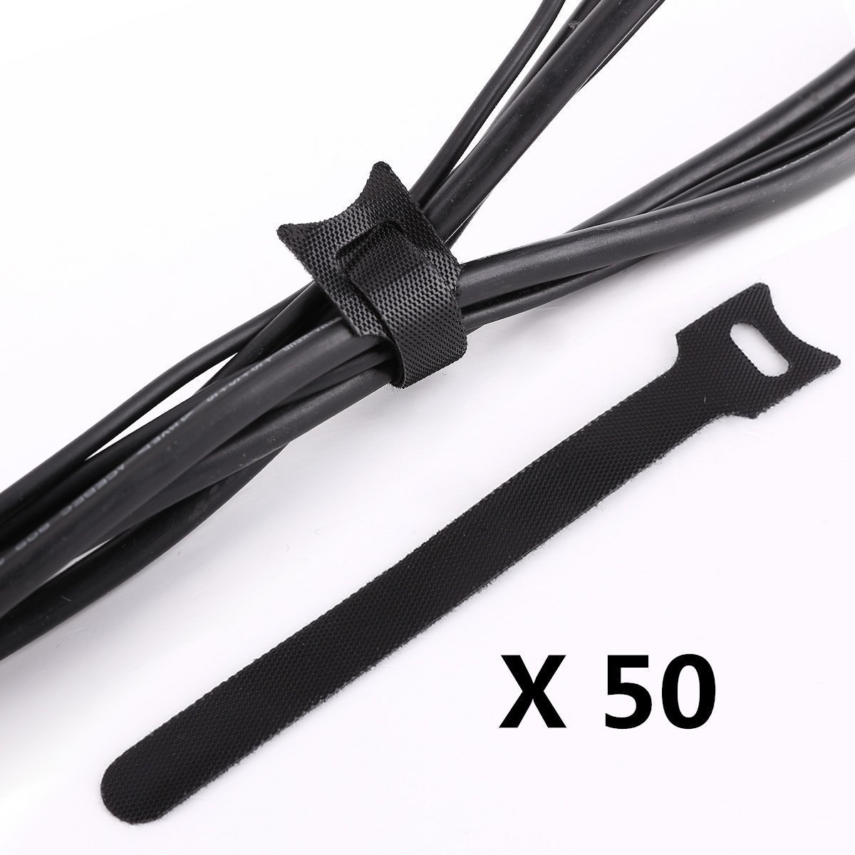 DRFUNDA Reusable Adjustable Hook and Loop Cable Ties Blue (Pack of 50