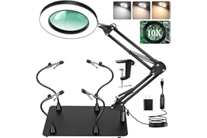 MagnieOpti Helping Hands Soldering Station, 10X Magnifying Glass with Light and stand with 4 Magnetic Third Hand Soldering Tool, PCB Holder Magnifier Desk Lamp for Soldering Repairing Jewelry Crafts