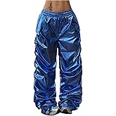 SHENHE Women's Y2k Metallic Cargo Pants Wide Leg Baggy Hip Hop Dance Rave Joggers Trousers