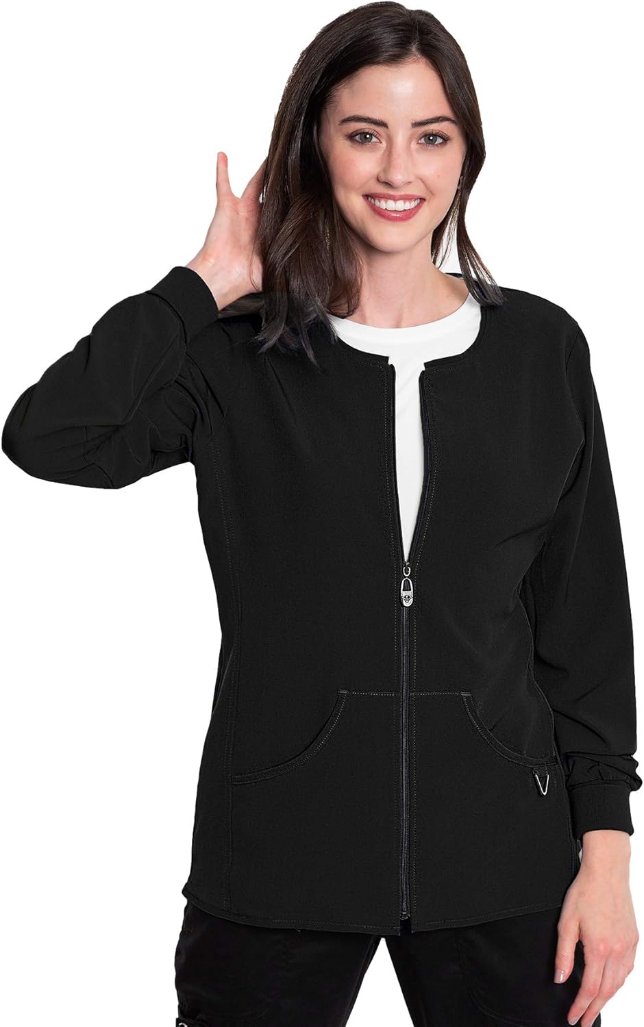 Med Couture Zip Front Warm Up Scrub Jacket for Women: Clothing
