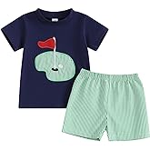 Toddler Baby Boy Golf Outfit Golf Hole T Shirts Top Plaid Shorts Set 2Pcs Golf Birthday Infant Summer Clothes
