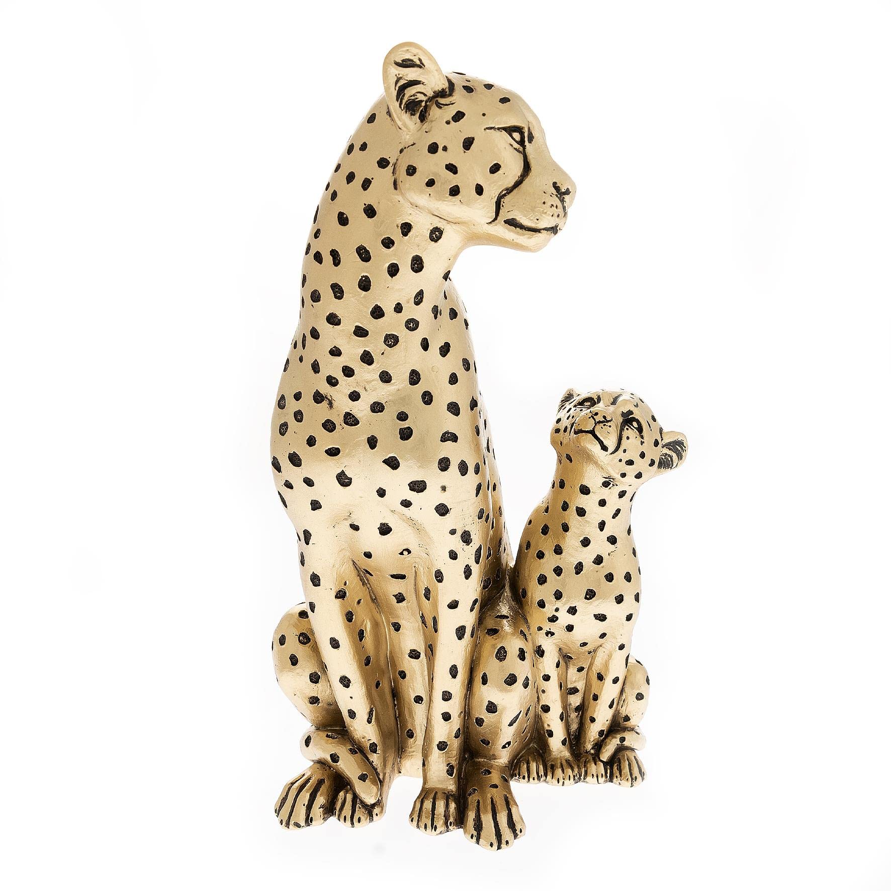 Hestia Cheetah Family Duo Figurine Gold Mum and Cub Cheetahs Ornament 25cm