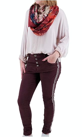 Lexxury Damen Stretch Baggy Jeans seitliche Streifen oder NIETENSTREIFEN Boyfriend Hose 10 Farben (8504)