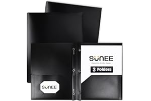 SUNEE 2 Pocket Folders with Prongs (3 Pack, Black) Plastic Folders with Pockets and Prongs Fit Letter Size, Poly Folders with