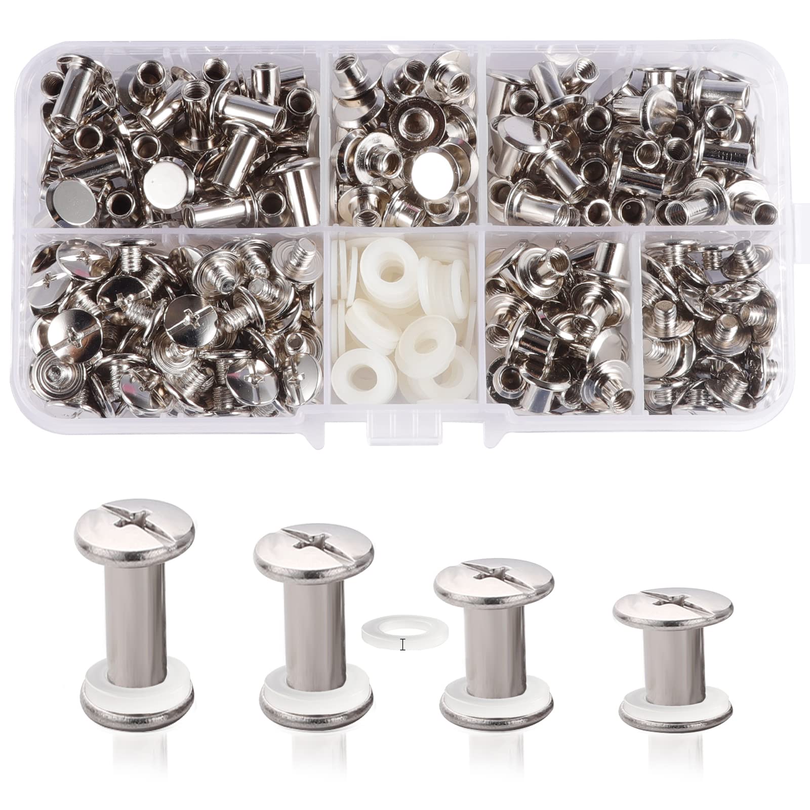 120 Set Chicago Screw Posts, Rivet Chicago Binding Screws, Metal Rivet Replacement Repair for Bags, Craft, Collar, Harness, Luggage, Purse, Dog Lead, Backpack, Belt (Silvery)