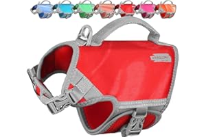 VIVAGLORY Neoprene Dog Life Vest, Dog Life Jacket for Swimming & Boating, Lightweight & Buoyancy for Puppy Doggy, Swimming Vest with Handle, XS, Red Pomegranate