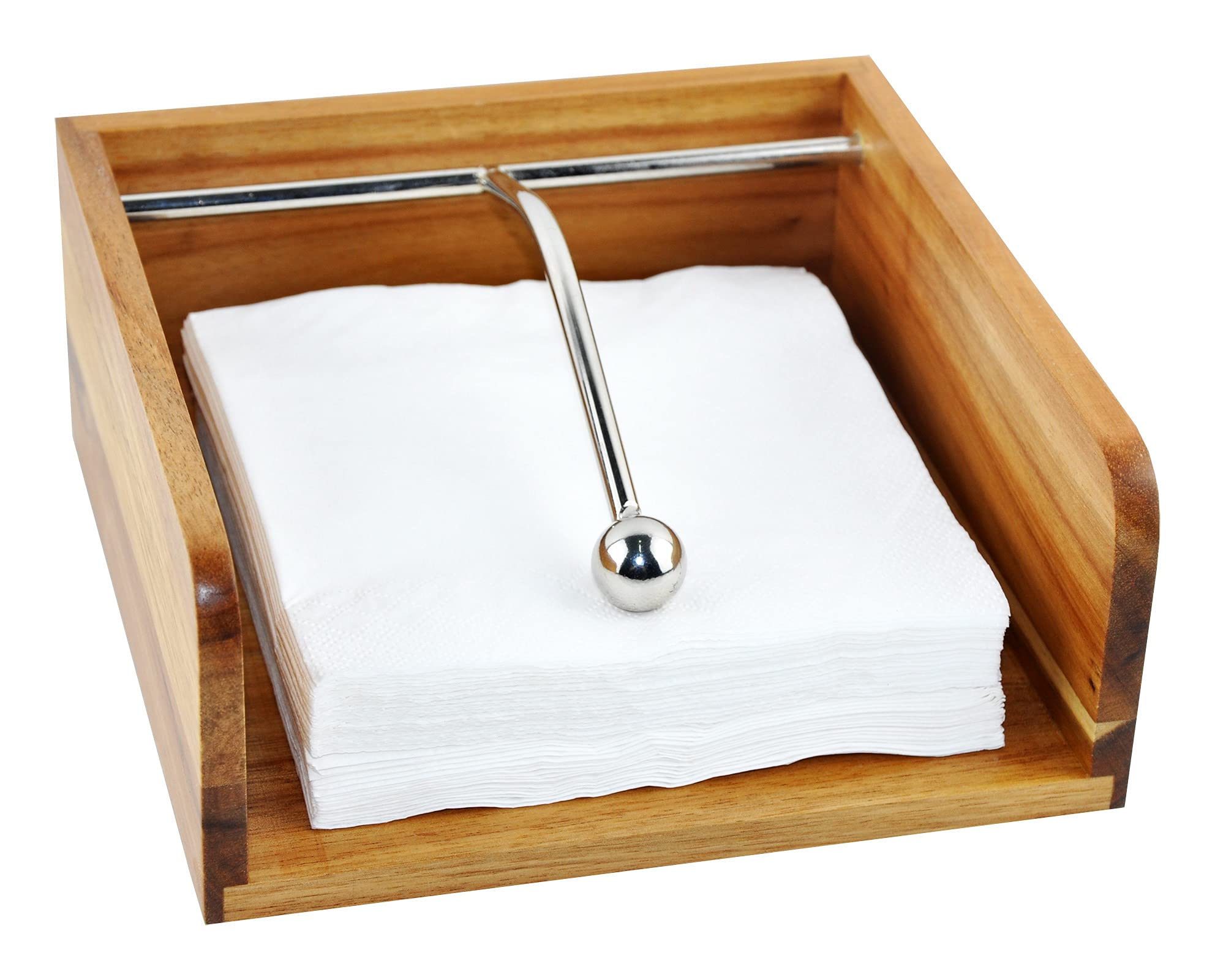 Eitida Square Napkin Holder Dispenser,Poplar Wood,with Mental Weighted Stainless Steel Center Bar,for Kitchen Tables,Indoor and Outdoor, Picnic, Restaurants, Cafe, Vintage Home Decor.