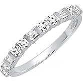 Dazzlingrock Collection 0.40 Ctw Baguette & Round White Natural Diamond Stackable Wedding Band for Women in Real Solid Gold