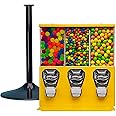 Vending Machine - Commercial Gumball and Candy Machine with Stand - Yellow Triple Vending Machine with Interchangeable Canisters - Coin Operated Candy Dispenser and Gumball Machine - Vending Dispenser