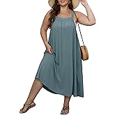 OLRIK Women's Plus Size Summer Dress 2026 Overall Midi Sundress for Women Loose Fit Adjustable Strap Beach Swimsuit Cover Up