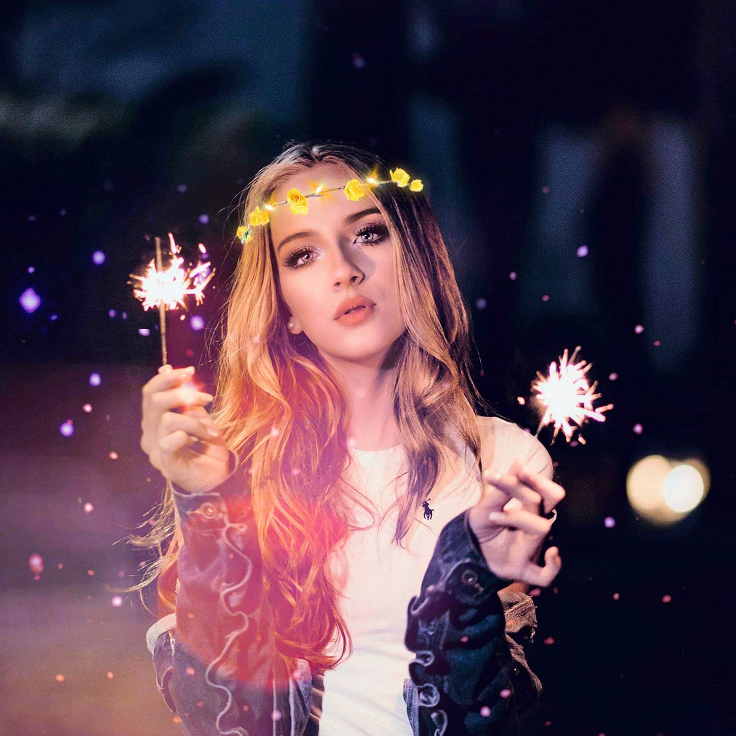 Fansport LED Flower Wreath Light Up Flower Headband Luminous LED Flower Crown Floral Head Crown for Wedding Festival Party Vacation Photography Props (10Pcs)