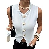 MakeMeChic Women's Business Casual Fall Starfish Metal Sweater Vest Button Crew Neck Sleeveless Knit Top