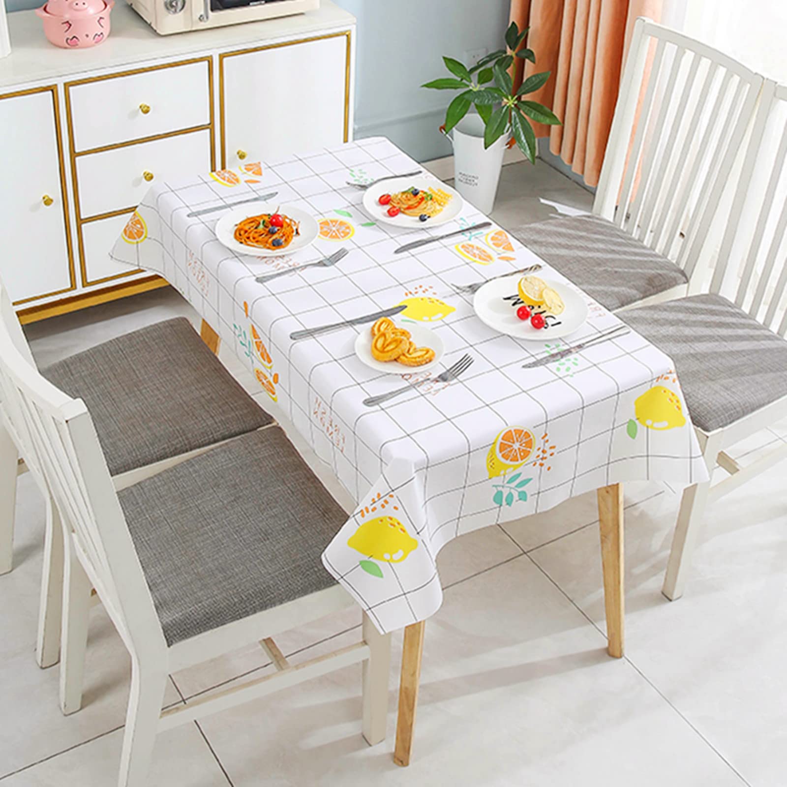 137*180cm Checkered PVC TableCloth Plaid Wipeable Tablecloth Rectangular,Lemon Pattern Wipe Clean Tablecloth Stain Resistant,Waterproof,Oil-proof Gingham Table Cover for Outdoor Picnic,Party,Dinner — image 1