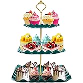 DAFURIET Dessert Cupcake Stand, 3 Tier Cup Cake Holder Tower for Tea Party/Birthday/Wedding, Plastic Tiered Serving Tray with Metal Rod (Green)