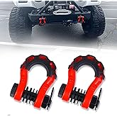 AMBULL Shackles Upgrade 3/4" D Ring Shackle (2 Pack) 70,000 lbs Break Strength with 7/8" Pin, Isolator and Washer Kits for Use with Tow Strap, Winch, Off-Road Truck Vehicle Recovery, Red