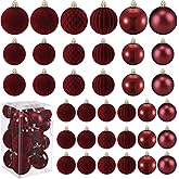 Soulchen 42 Pcs Velvet Christmas Ornaments Set Flocked Burgundy Christmas Ball Ornaments Hanging Shatterproof Xmas Ball Decor with 5 Styles in 3 Sizes for Xmas Tree Holiday Indoor Outdoor Home Decor