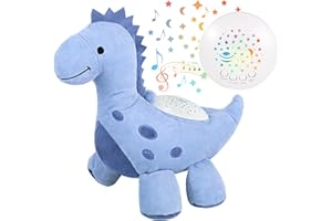 WIQINS Baby Sleep Soother Cry Sensor Dinosaur Night Light Projector Baby Sound Machine Plush Stuffed Animal Toys for Boys Girls Pillow Ceiling for Toddler Lullabies & White Noise Sound