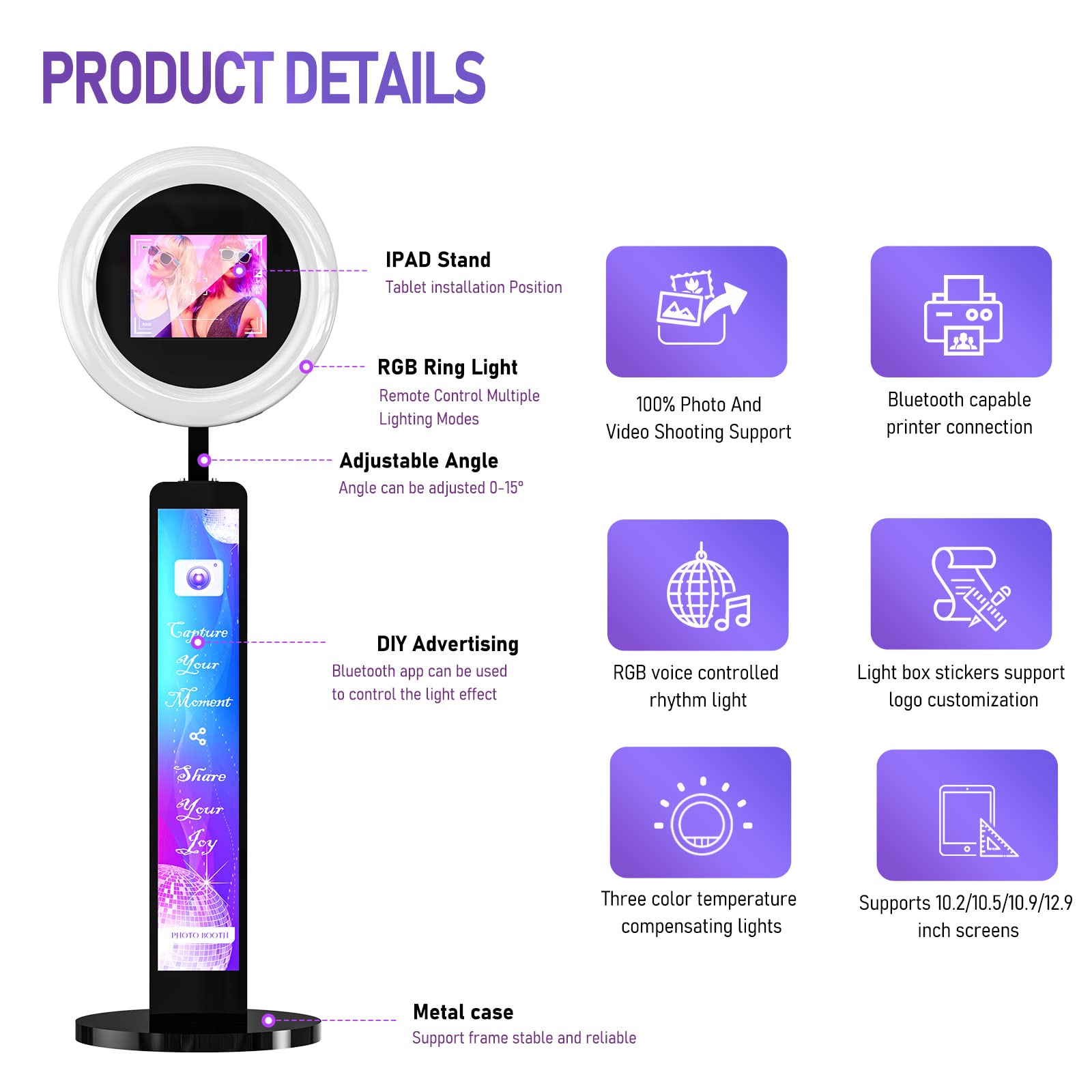 HARZHI Portable Photo Booth Compatible with Ipad, for Ipad Photo Booth Shell Stand Stand Provide Chacktok Photo Booth Software for Party and Wedding, Free Custom Logo, Flight Case