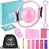 euphobay Pilates Essentials Kit for Women, Home Workout Pilates Kit with Ring, Mini Ball, Resistance Bands, Yoga Strap & More | Beginner Pilates Starter Kit for Toning, Strength & Flexibility