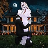PopInflate Halloween Inflatables Giant 8Ft Tall Skeleton Couple Day of The Dead Outdoor Decorations, Spooky Blow Up Skull Lovers Yard Decor Built-in 10 LED Lights for Outside Party Lawn Garden