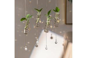 Glasseam Hanging Propagation Stations with Crystal Suncatchers Glass Wall Planters for Indoor Plants Hydroponics - 4Pcs Propagation Tubes Jars with Metal Chain for Home Decor - Unique Gift for Women