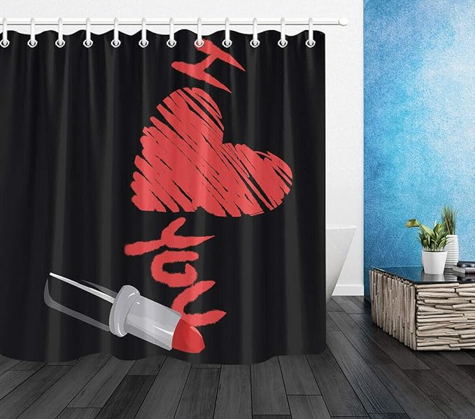 llllll Valentine's Day Creative Painting Red & Black Shower Curtain Set