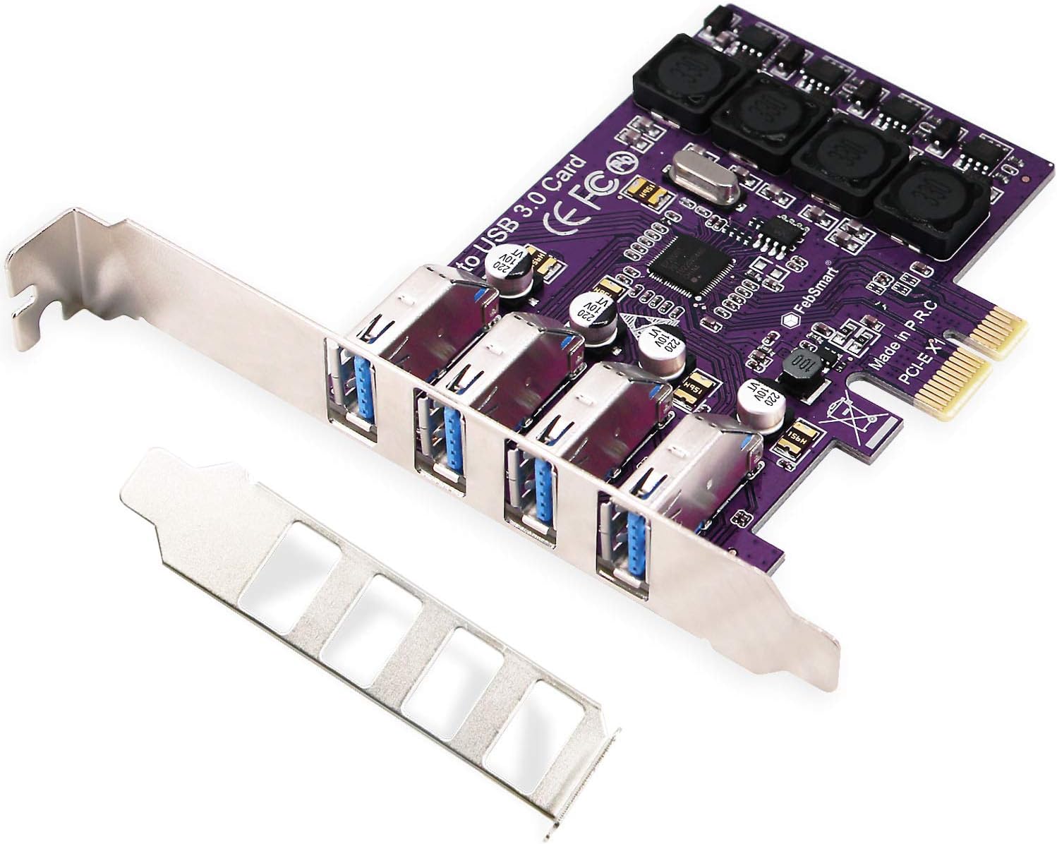 FebSmart PCI Express(PCIe) 4 Ports USB 3.0 Expansion Card for Windows XP,7,Vista,8,8.1,10 Desktop Computer-Superspeed 5Gbps Banwidth-Build in Self-Powered Technology(FS-U4L-Pro Purple)