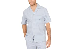 Nautica Mens Short Sleeve 100% Cotton Soft Woven Button Down Pajama Top
