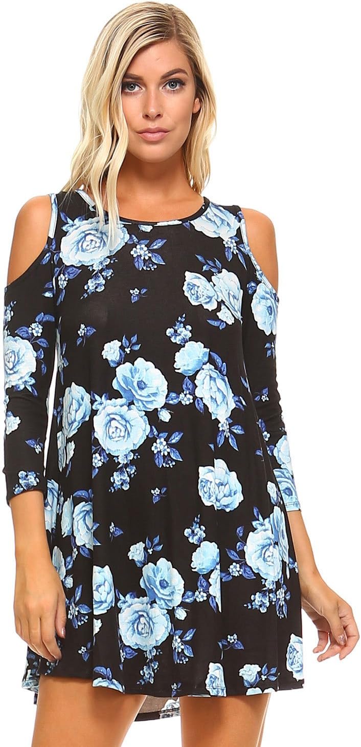 Frumos Womens 3/4 Sleeve Cold Shoulder Tie Dye Tunic Top